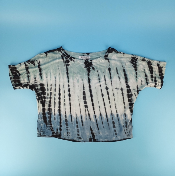 Dreamsicle Junior Size Medium Cropped Tie Dye Short Sleeve Shirt Green Blue Blk - Picture 4 of 12